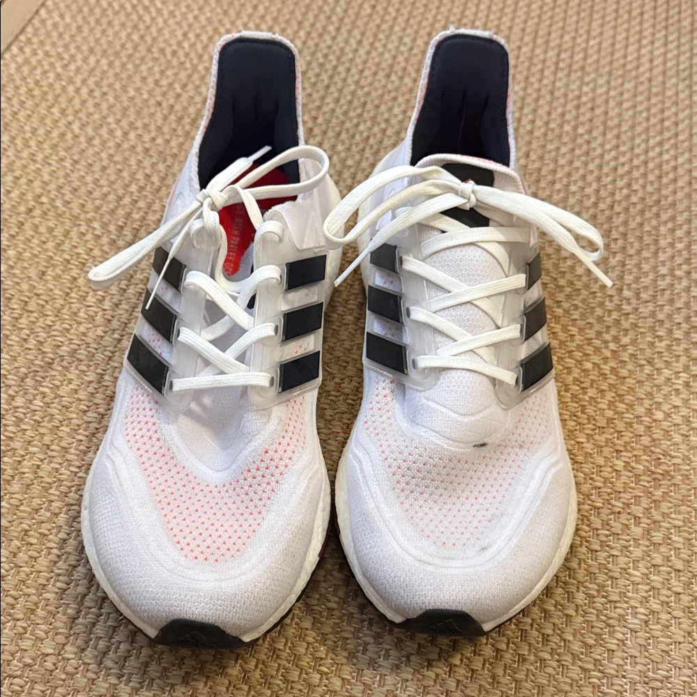 Adidas white, black and orange ultraboost sneaker